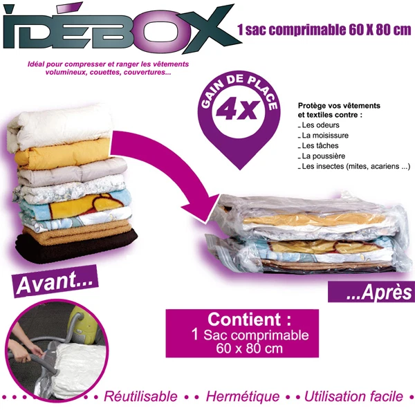 Sac de rangement comprimable 60x80 cm housse de rangement sous