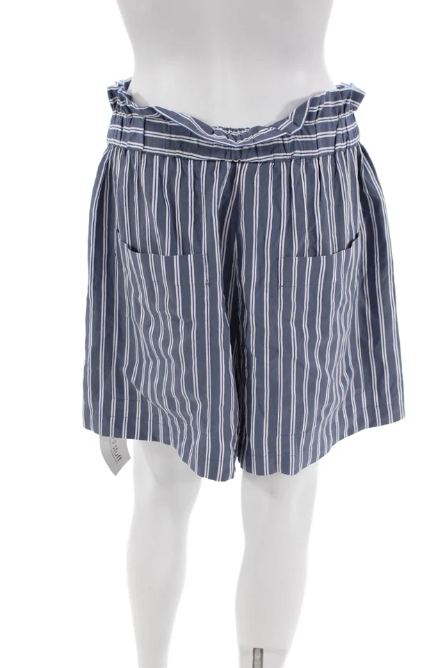 Pantalones cortos Tibi para mujer a rayas de tiro alto azul blanco talla grande Foto 3 de 4