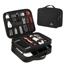 Electronics Organizer Travel Case, Water Resistant Cable Medium Antique Black