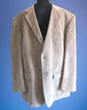 48R Jones New York Mens Two Button Beige Blazer Fine Wale Corduroy Jacket EUC