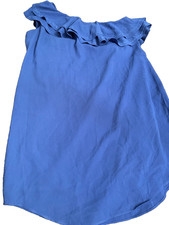 Size Medium Women Midi Blue Ruffle Top One Shoulder Summer Dress