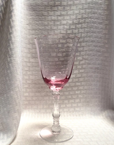 FOSTORIA WILMA WATER GOBLET PINK GLASS BOWL CLEAR STEM 7 5/8" AMERICAN