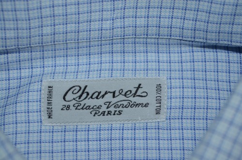 Charvet Paris Men’s 40.5 / 16 Large White Blue Check Button Up Long Sleeve Shirt - Picture 4 of 11