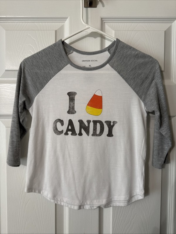 Grayson Social Girls Halloween Candy Corn 3/4 Sleeve Shirt- Size XL 7/8- GUC
