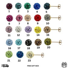 14K Solid Yellow Gold 10mm Czech Crystal Ball Stud Earrings Round Push Back Gift