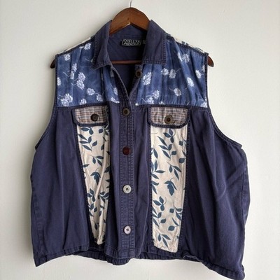 Floral Patchwork Cottagecore Denim Vest