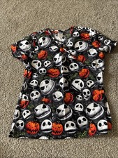 Women  s Disney Nightmare Before Christmas V Neck Scrub Top Size Medium