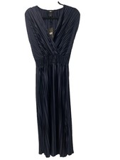 DKNY Blue Women Dress Size 12 Shift Midi Smocked Shutter Pleat Cap Sleeve New