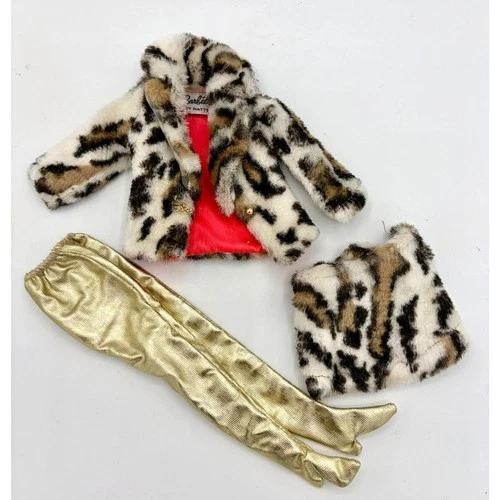 Vintage Barbie Francie Fur-Out Fab Fur Outfit Fur Jacket Skirt Gold Leggings