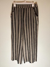 Umgee Striped Casual Pants with Frayed Edges, Medium