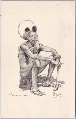 Vintage Postkarte Turkana Häuptling Portrait Ethno Afrikaner Stamm Kenia Künstlerisch