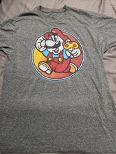 Super Mario Bros With Mushroom Gray Short Sleeve T-Shirt Size Medium