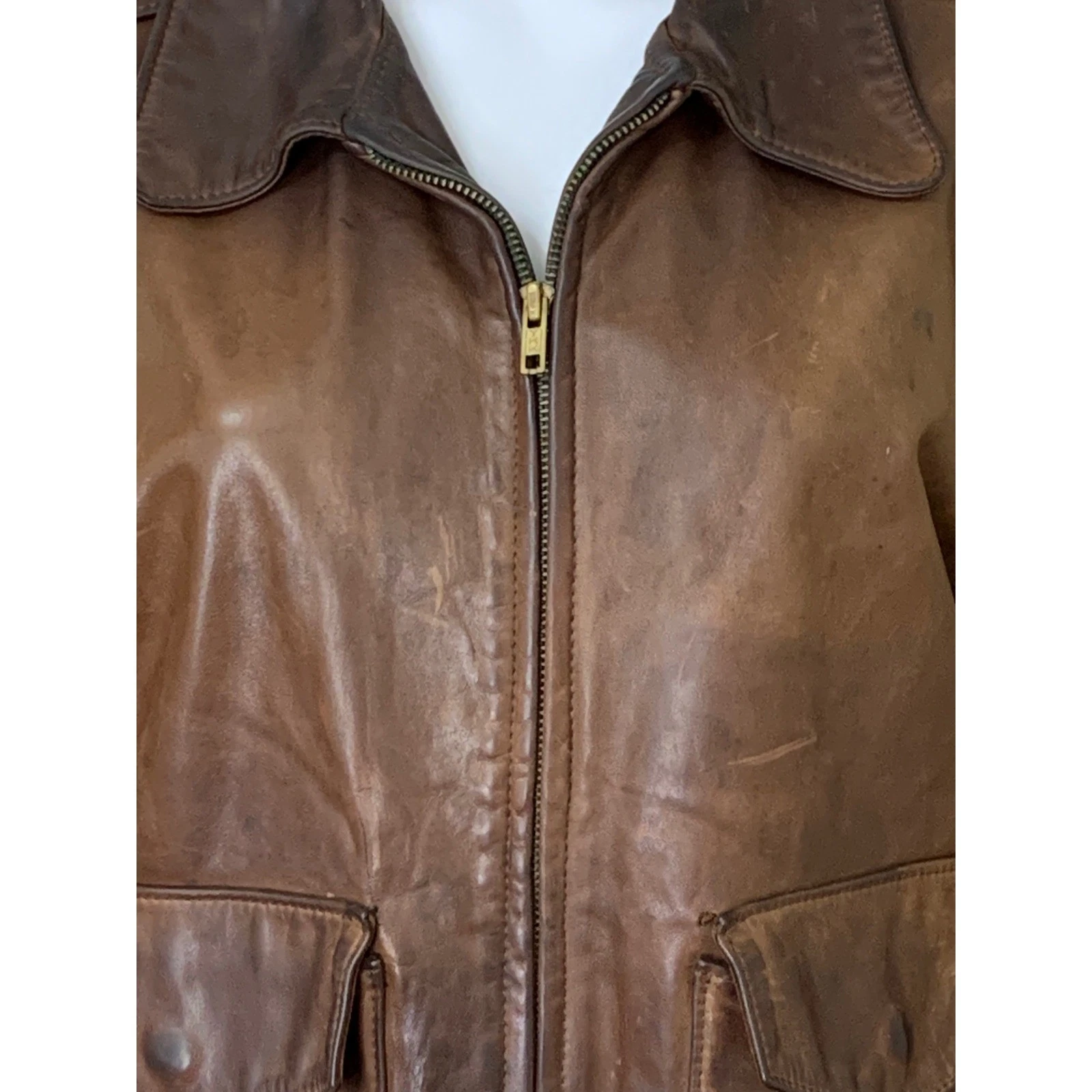 Overland Sheepskin Co. Men's Leather Bomber Flight Jacket Brown Size 42 image 2