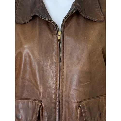Overland Sheepskin Co. Men's Leather Bomber Flight Jacket Brown Size 42 image 2