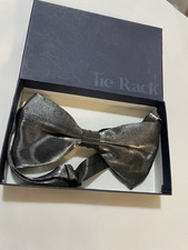 Vintage Tie Rack Silk Silver Grey Pre Tied Adjustable Bow Tie