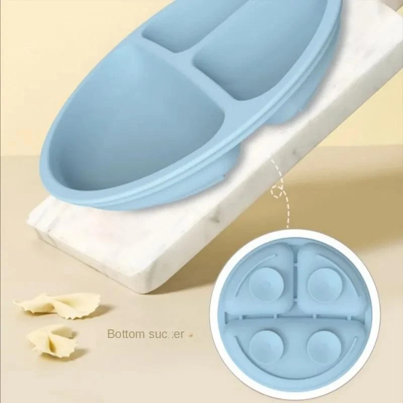Platos de alimentación de silicona para bebés niños placa de succión ventosa cuenco de madera para Foto 3 de 4