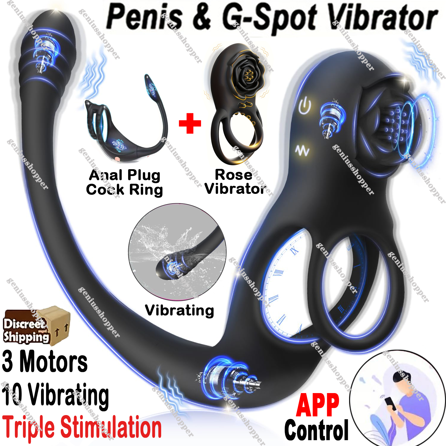 Penis Cock Ring Anal Vibrator Butt Plug Male Prostate Massager Sex Toys for Men