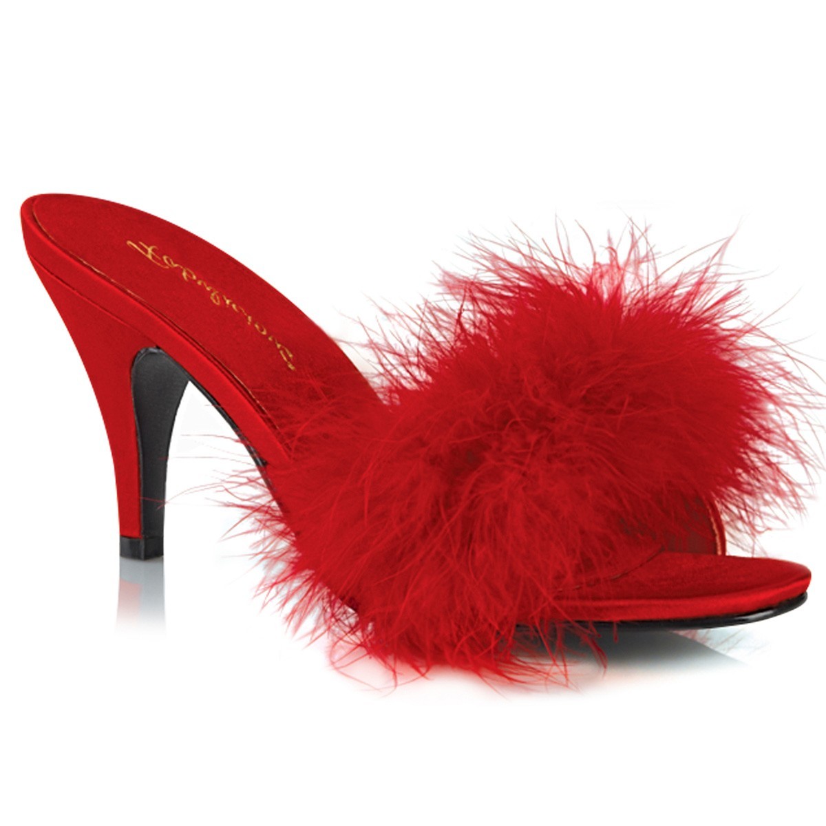 "Fabulicious AMOUR-03 3\" Classic Marabou Slipper, Red, Size 11"