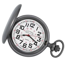 Gotham Men's Gunmetal Military Dial Hunter Quartz Pocket Watch # GWC15044B