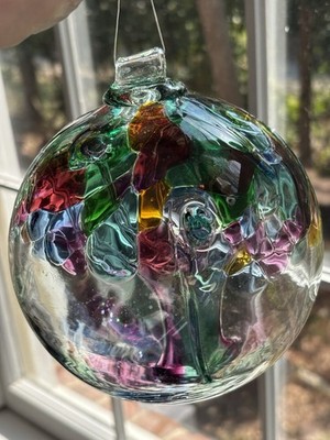 Kitras Art Glass Tree of Enchantment Ornament Sphere Globe w/Stand Large 6'' Size