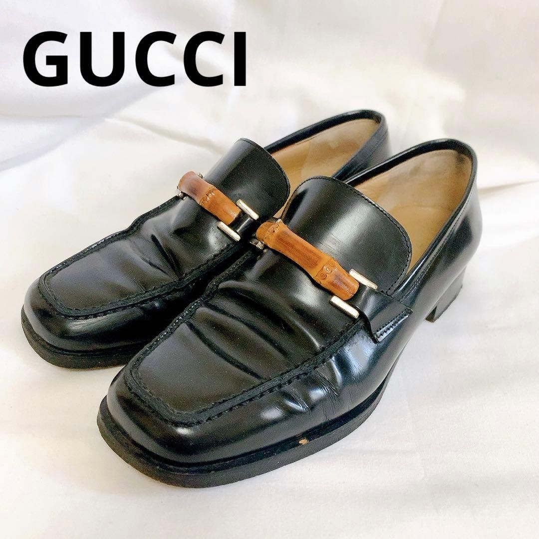 Gucci Horsebit Loafers Bamboo Hardware Black Leather Size 34.5 Abt US 4.5 Women