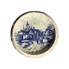 Early Antique Unmarked Tin Glazed Blue & White Delft Style Plate Church Design