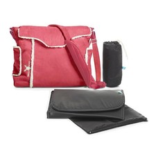 Wallaboo Messenger Baby Changing Bag - Red Faux Suede with Change Mat
