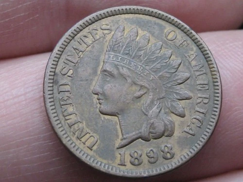 1898 Indian Head One Cent Penny- XF/AU Details, LIBERTY, 2.5 Diamonds