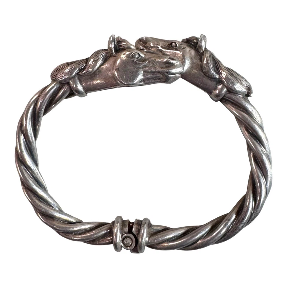 Brazalete Brazalete Kabana Plata Esterlina Cabeza de Caballo Regalo Ecuestre Retorcido Foto 3 de 4