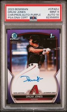2023 BOWMAN CHROME PROSPECT AUTO PURPLE DRUW JONES 148/250 PSA 9 AUTO 10