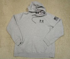 Under Armour Hoodie Men Large Gray Pullover Sweatshirt Freedom Patriotic USA
