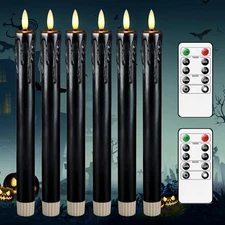 Black Flameless Taper Candles Battery Operated with Remote, Long LED Candlestick