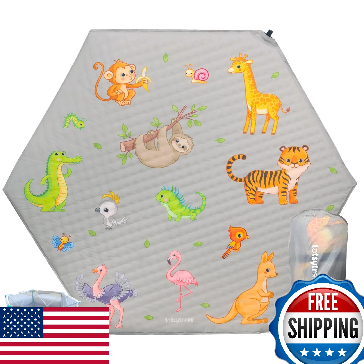 Self Inflating Hexagon Playpen Mat - 52"x45" Non-Slip Cushioned Portable Playmat