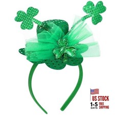 St. Patrick's Day Hat Headband for Women, Green Shamrock Sequins Hair