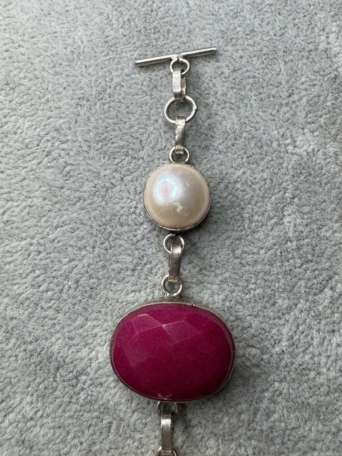 STERLING SILVER RED RUBY AND PEARL TOGGLE BRACELE… - image 4