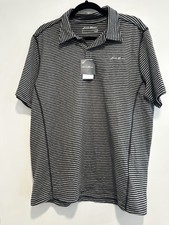 NWT Eddie Bauer Mens Gray Black Mini Stripe Short Sleeve Casual Polo Large. Golf