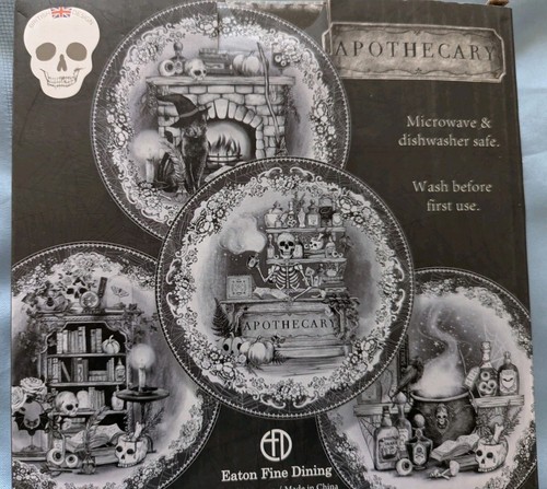 Set of 4 Eaton Fine Dining Apothecary Halloween Salad Dessert Side Plates New - Picture 2 of 8