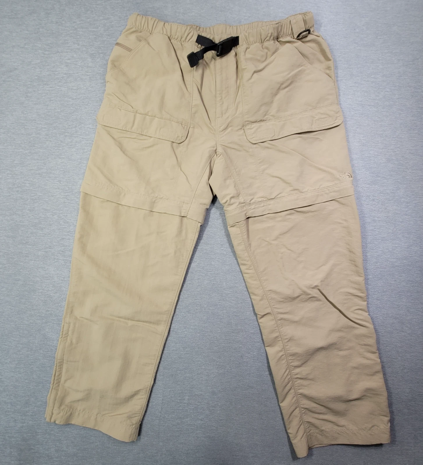 The North Face Convertible Pants Mens XL Beige Cargo Belt Hiking Outdoor Utility