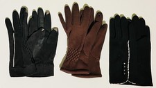 Women  s Teen Gloves Lot Black Brown Buttons Texting Fingerprint 3 Pair Small