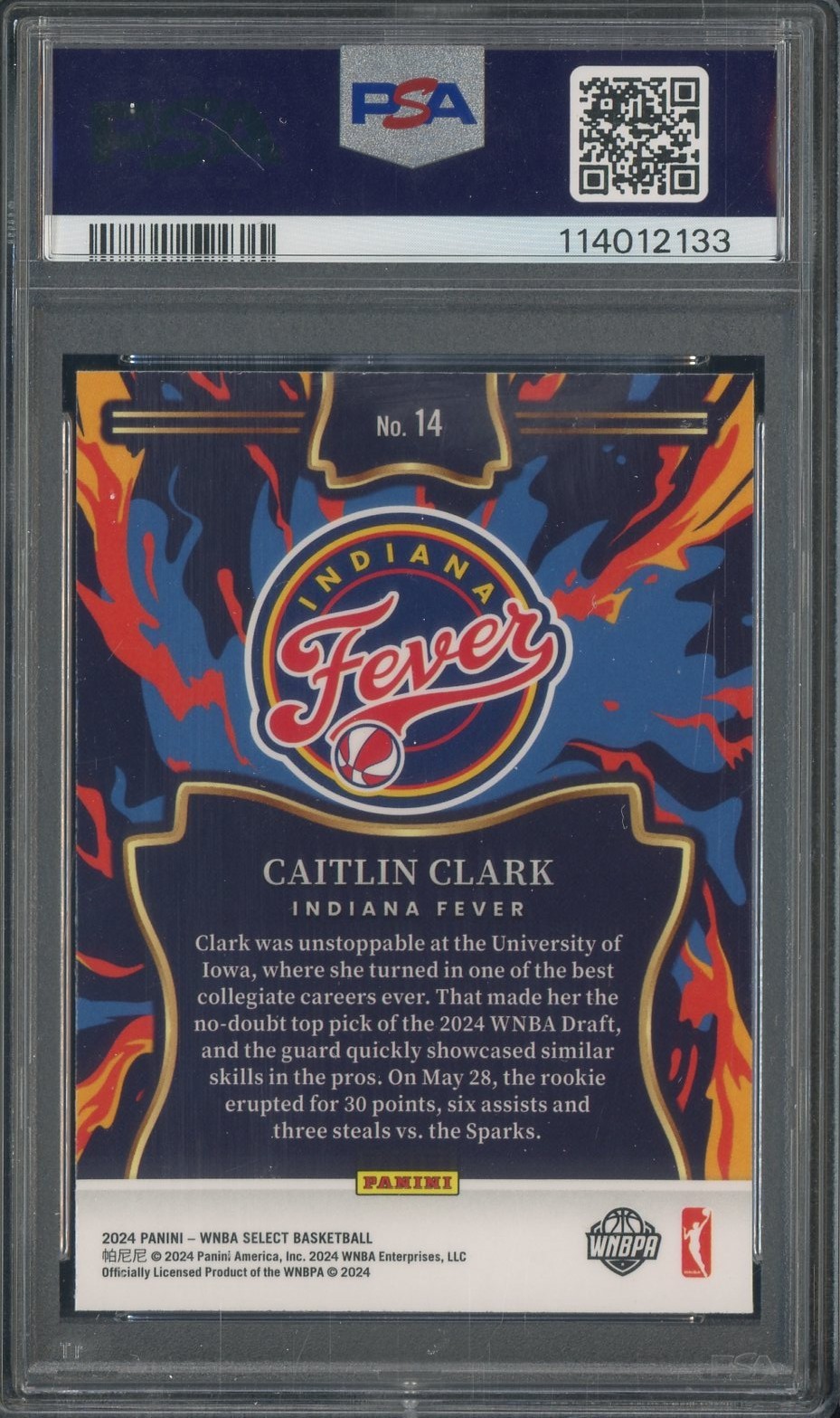 2024 Panini Select WNBA En Fuego #14 Caitlin Clark RC Rookie PSA 10 GEM MINT view 2