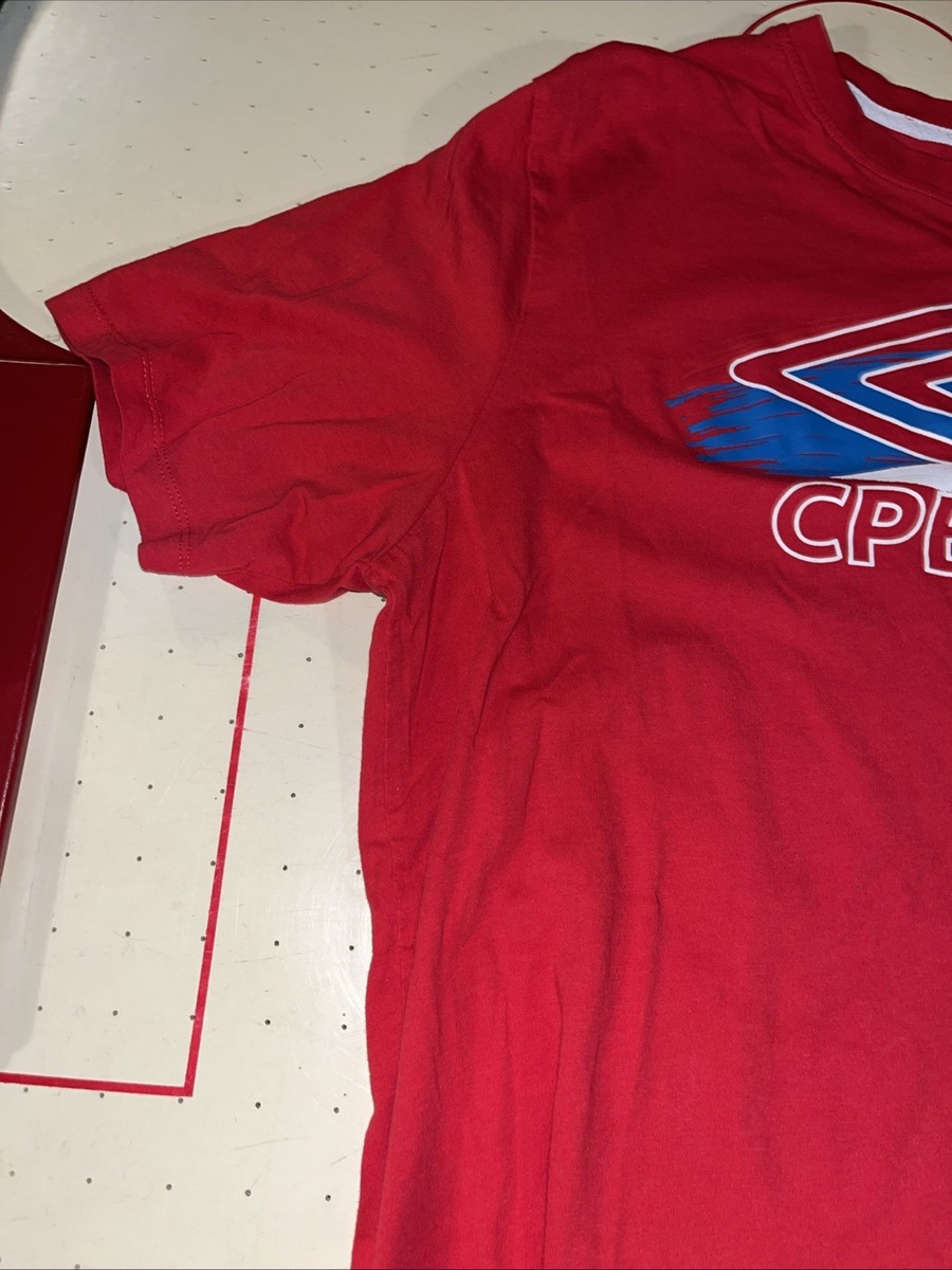 Vintage 1990s Umbro CPBNJA Red Soccer Tee Shirt Size XL Short