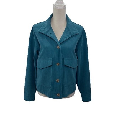 Avec Les Files Teal Blue Corduroy Cropped Jacket Womens Small Relaxed Fit Pocket
