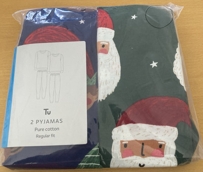 TU BOYS SANTA GONK CHRISTMAS LONG SLEEVE / LEG 2 PAIR PYJAMAS 12-18 M BNWT XMAS