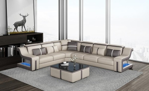 Ecksofa Wohnlandschaft Sofa Couch L Form Polster Couchen Leder Design Beleuchtet-image