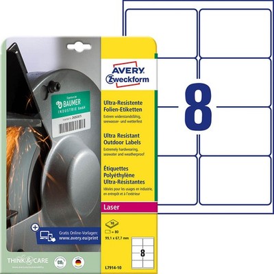 AVERY Zweckform resistente Folienetiketten L7914-10 weiß 99,1 x 67,7 mm, 10...