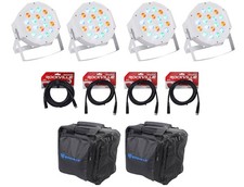  4 Rockville RockPAR50 WHT LED RGB Par Can DJ/Club DMX Wash Lights Cables Bags
