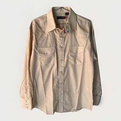Roper Western Shirt Mens Large Beige Pearl Snap Rodeo Cowboy Geometric Ranch