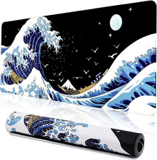 Gaming Mouse Pad for Desk,Large Wave Mousepad Laptop,Black Japanese Anime Mouse