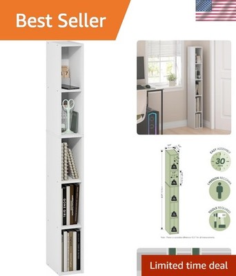 Fulda Book Shelf, 5-Tier Tall Narrow Bookshelf, Standing Bookcase with 6-in W...