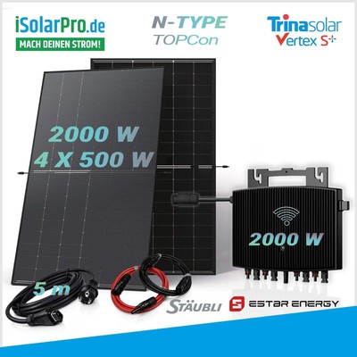 2000W Balkonkraftwerk 4x 500W Trina Solar Vertex S+TSM-NEG18RC.27 BIFAZIAL TRANS